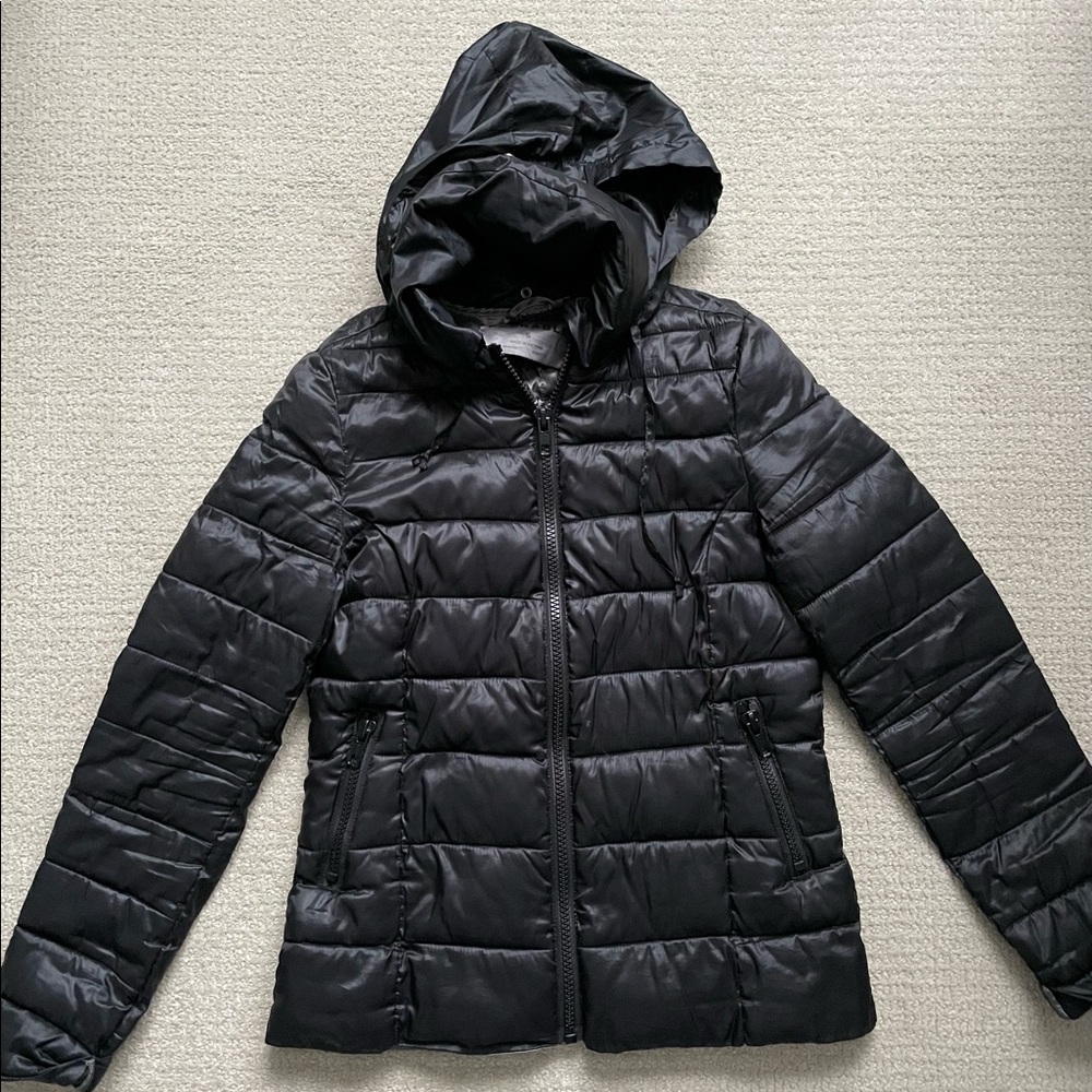 A.N.A Black Puffer Packable Coat with hood